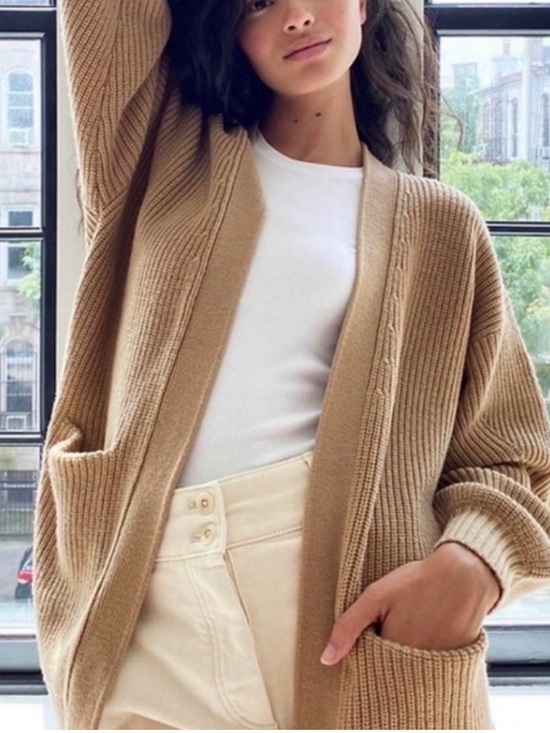 Aritzia Sweaters - Aritzia Wilfred Free Unwind Merino Wool Open-Front Cardigan Camel Size Small